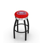 L8B3C - Black Wrinkle Montreal Canadiens Swivel Bar Stool with Chrome 2.5 Ribbed Accent Ring by Holland Bar Stool Company