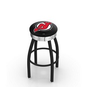 L8B3C - Black Wrinkle New Jersey Devils Swivel Bar Stool with Chrome 2.5 Ribbed Accent Ring by Holland Bar Stool Company