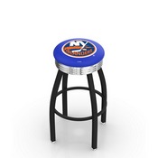 L8B3C - Black Wrinkle New York Islanders Swivel Bar Stool with Chrome 2.5 Ribbed Accent Ring by Holland Bar Stool Company