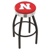 L8B3C - Black Wrinkle Nebraska Swivel Bar Stool with Chrome 2.5 Ribbed Accent Ring by Holland Bar Stool Company