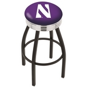 L8B3C - Black Wrinkle Northwestern Swivel Bar Stool with Chrome 2.5 Ribbed Accent Ring by Holland Bar Stool Company