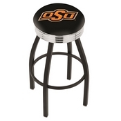 L8B3C - Black Wrinkle Oklahoma State Swivel Bar Stool with Chrome 2.5 Ribbed Accent Ring by Holland Bar Stool Company