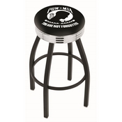 L8B3C - Black Wrinkle POW/MIA Swivel Bar Stool with Chrome 2.5 Ribbed Accent Ring by Holland Bar Stool Company