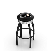 L8B3C - Black Wrinkle Philadelphia Flyers Swivel Bar Stool with Chrome 2.5 Ribbed Accent Ring by Holland Bar Stool Company