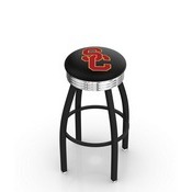 L8B3C - Black Wrinkle USC Trojans Swivel Bar Stool with Chrome 2.5 Ribbed Accent Ring by Holland Bar Stool Company
