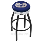 L8B3C - Black Wrinkle Utah State Swivel Bar Stool with Chrome 2.5 Ribbed Accent Ring by Holland Bar Stool Company
