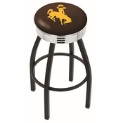 L8B3C - Black Wrinkle Wyoming Swivel Bar Stool with Chrome 2.5 Ribbed Accent Ring by Holland Bar Stool Company