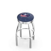 L8C3C - Chrome Columbus Blue Jackets Swivel Bar Stool with 2.5 Ribbed Accent Ring by Holland Bar Stool Company