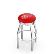 L8C3C - Chrome Detroit Red Wings Swivel Bar Stool with 2.5 Ribbed Accent Ring by Holland Bar Stool Company