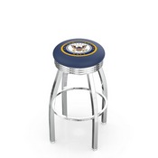 L8C3C - Chrome U.S. Navy Swivel Bar Stool with 2.5 Ribbed Accent Ring by Holland Bar Stool Company