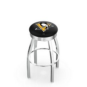 L8C3C - Chrome Pittsburgh Penguins Swivel Bar Stool with 2.5 Ribbed Accent Ring by Holland Bar Stool Company