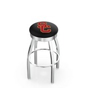 L8C3C - Chrome USC Trojans Swivel Bar Stool with 2.5 Ribbed Accent Ring by Holland Bar Stool Company