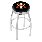 L8C3C - Chrome Virginia Military Institute Swivel Bar Stool with 2.5 Ribbed Accent Ring by Holland Bar Stool Company