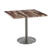 Indoor/Outdoor 36" Tall OD214 Stainless Steel Table Base with 22" Diameter Foot and 36" x 36" Square Indoor/Outdoor Top by the Holland Bar Stool Co., AGS-OD214-2236SSOD36SQBlkStl