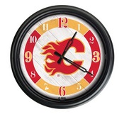 Calgary Flames Indoor/Outdoor LED Wall Clock by Holland Bar Stool Co., ODClk14BK-08CalFla