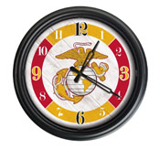 United States Marine Corps (Red/Yellow) Indoor/Outdoor LED Wall Clock by Holland Bar Stool Company, ODClk14BK-08MarineRY