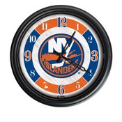 New York Islanders Indoor/Outdoor LED Wall Clock by Holland Bar Stool Co., ODClk14BK-08NYIsln