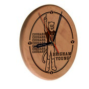 Brigham Young Laser Engraved Wood Clock by the Holland Bar Stool Co., WClkLNatBrigYn