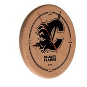 Calgary Flames Laser Engraved Wood Clock by the Holland Bar Stool Co., WClkLNatCalFla