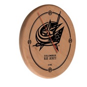 Columbus Blue Jackets Laser Engraved Wood Clock by the Holland Bar Stool Co., WClkLNatColBlu