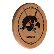 Iowa Laser Engraved Wood Clock by the Holland Bar Stool Co., WClkLNatIowaUn
