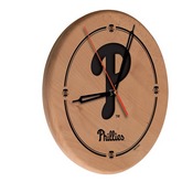 Philadelphia Phillies 13" Solid Wood Engraved Clock, WClkLNatMLBPhi