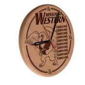 Missouri Western State Laser Engraved Wood Clock by the Holland Bar Stool Co., WClkLNatMOWSt