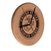 U.S. Marines Laser Engraved Wood Clock by the Holland Bar Stool Co., WClkLNatMarine