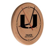 Miami (FL) Laser Engraved Wood Clock by the Holland Bar Stool Co., WClkLNatMia-FL