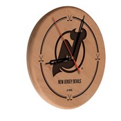 New Jersey Devils Laser Engraved Wood Clock by the Holland Bar Stool Co., WClkLNatNJDevl