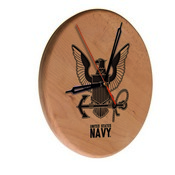 U.S. Navy Laser Engraved Wood Clock by the Holland Bar Stool Co., WClkLNatNavy