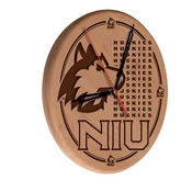 Northern Illinois Laser Engraved Wood Clock by the Holland Bar Stool Co., WClkLNatNorIll
