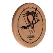 Pittsburgh Penguins Laser Engraved Wood Clock by the Holland Bar Stool Co., WClkLNatPitPen
