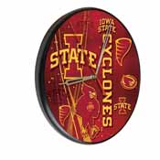 Iowa State Digitally Printed Wood Clock by the Holland Bar Stool Co., WClkPBlkIowaSt