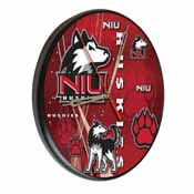 Northern Illinois Digitally Printed Wood Clock by the Holland Bar Stool Co., WClkPBlkNorIll