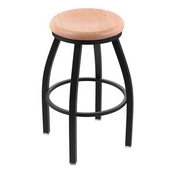 XL 802 Misha Swivel Stool with Black Wrinkle Finish and Natural Oak Seat
