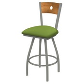 XL 830 Voltaire Swivel Stool with Anodized Nickel Finish, Medium Back, and Canter Kiwi Green Seat, AGS-X83025ANMedMplB009