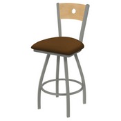 XL 830 Voltaire Swivel Stool with Anodized Nickel Finish, Natural Back, and Canter Thatch Seat, AGS-X83025ANNatMplB001