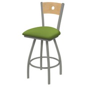 XL 830 Voltaire Swivel Stool with Anodized Nickel Finish, Natural Back, and Canter Kiwi Green Seat, AGS-X83025ANNatMplB009