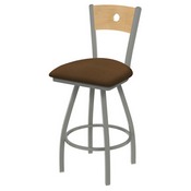 XL 830 Voltaire Swivel Stool with Anodized Nickel Finish, Natural Back, and Rein Thatch Seat, AGS-X83025ANNatMplB026