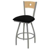 XL 830 Voltaire Swivel Stool with Anodized Nickel Finish, Natural Back, and Black Vinyl Seat, AGS-X83025ANNatMplBBlkVinyl