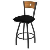 XL 830 Voltaire Swivel Stool with Pewter Finish, Medium Back, and Black Vinyl Seat, AGS-X83025PWMedMplBBlkVinyl