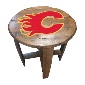 Calgary Flames Oak Barrel Table, 629-4011
