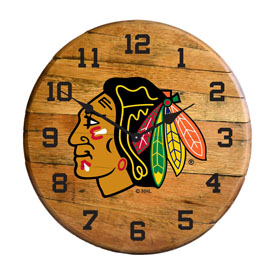 Chicago Blackhawks Oak Barrel Clock, 630-4002