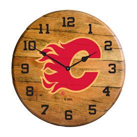 Calgary Flames Oak Barrel Clock, 630-4011