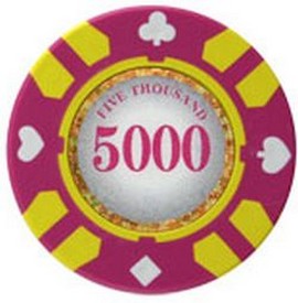 Stripe Suited V2 Clay Poker Chip $5000 13.5g Sold by the Roll, V213.5-5000