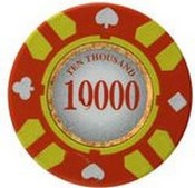 Stripe Suited V2 Clay Poker Chip $10000 13.5g Sold by the Roll, V213.5-10000