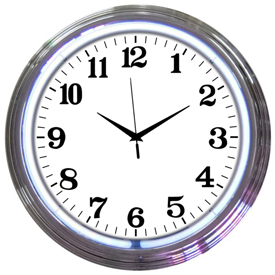 Chrome White Standard Neon Clock 15" X 15" X 3", AGS-8CHRCW