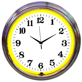 Chrome Yellow Standard Neon Clock 15" X 15" X 3", AGS-8CHRCY