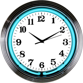 Chrome Teal Water Blue Neon Clock, 8CHRTL